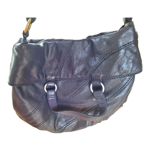 Lucky Brand Bandit Italian Leather Black Shoulder Bag Moto Convertible Satchel - Picture 4 of 16